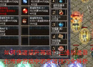 如何快速提升等级?三通加速器在传奇游戏中的实战技巧全解析 如何快速提升等级?三通加速器在传奇游戏中的实战技巧全解析